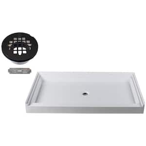 60 in. x 36 in. Single Threshold Alcove Shower Pan Base with Center Plastic Drain in Matte Black