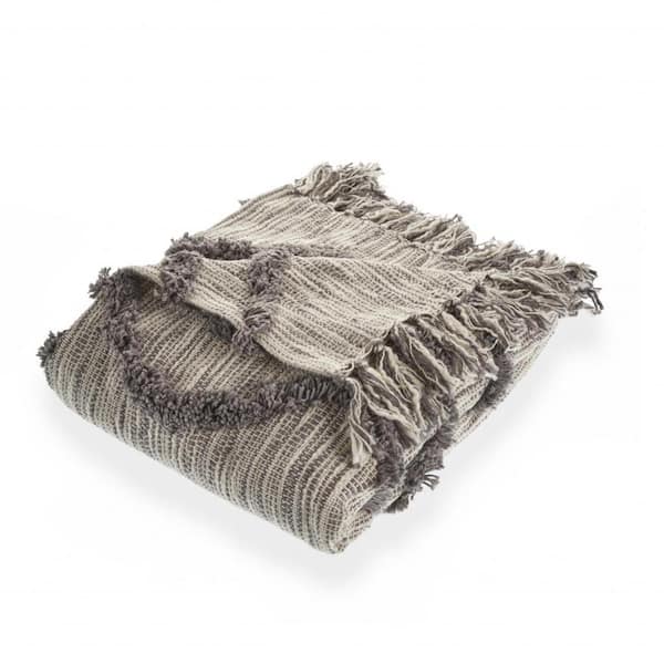 HomeRoots Charlie Gray Chevron and Herringbone Cotton Throw Blanket