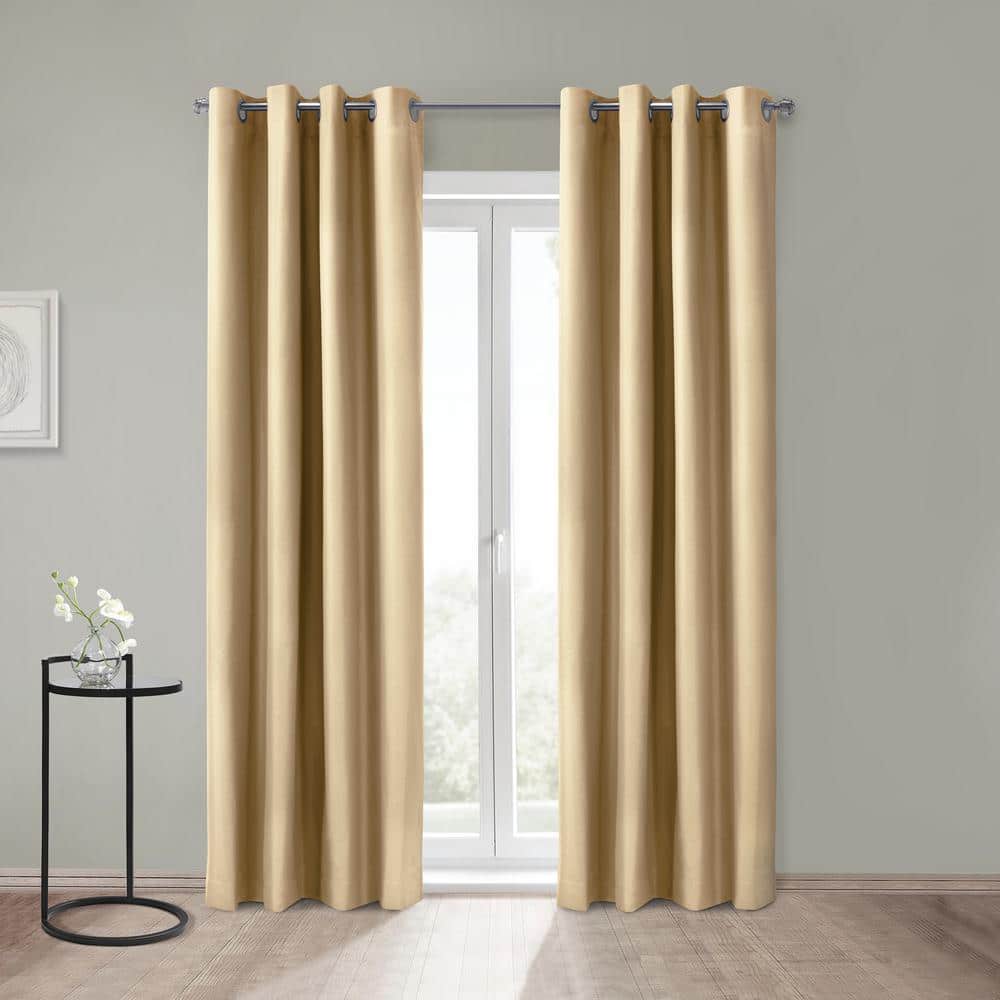 Alpine Taupe Polyester Solid 52 in. W x 95 in. L Grommet Indoor Blackout Cu
