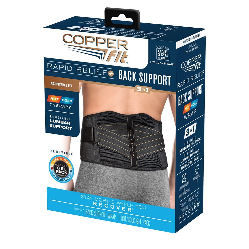 COPPER FIT Rapid Relief One Size Fits Most Copper Infused Adjustable Support Wrap with Gel-Pack in Black CFRRBK1SZ - The Home Depot