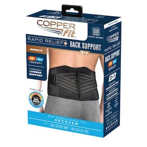 Rapid Relief One Size Fits Most Copper Infused Adjustable Back Support Wrap with Gel-Pack in Black