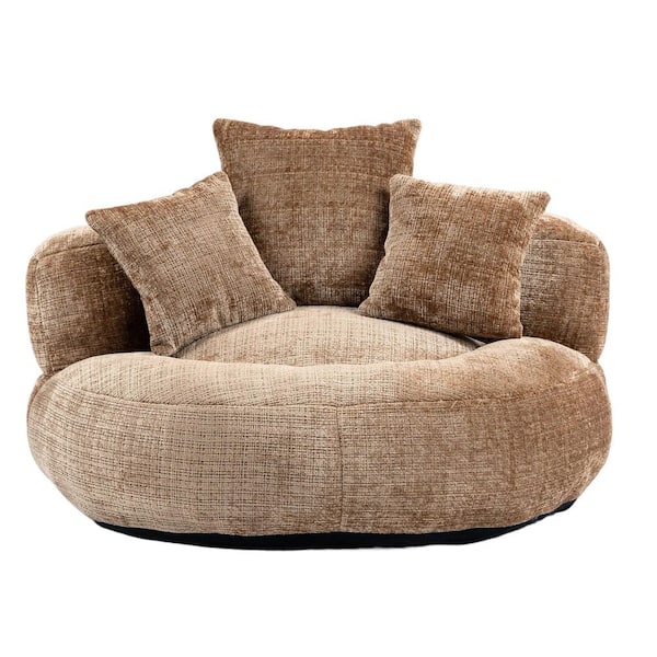 Unbranded Coffee Chenille Middle Bean Bag Chair, Durable Comfort Lounger High Back Couch, Single Gaming Lazy Sofa with 3 Pillows