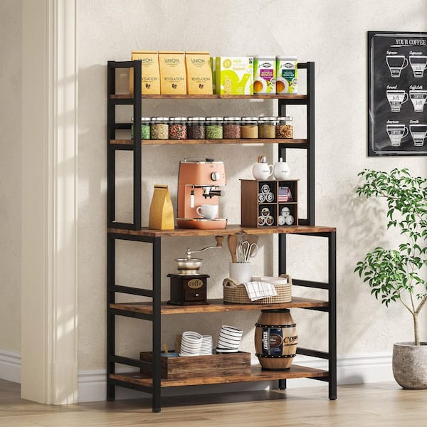 Bestier 31.5 in. Rustic Brown Baker's Rack with Microwave Compatibility  C078D-RST - The Home Depot