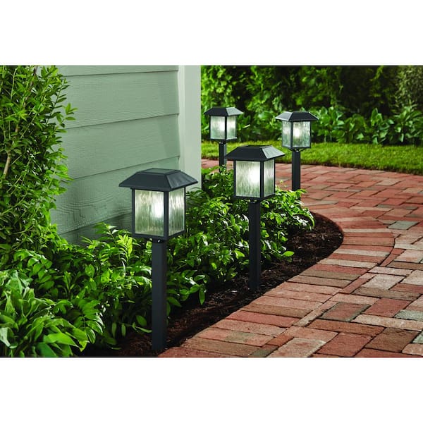 Hampton Bay 15 Lumens Gray Solar LED Path Light Set with Vintage Bulb (4-Pack)