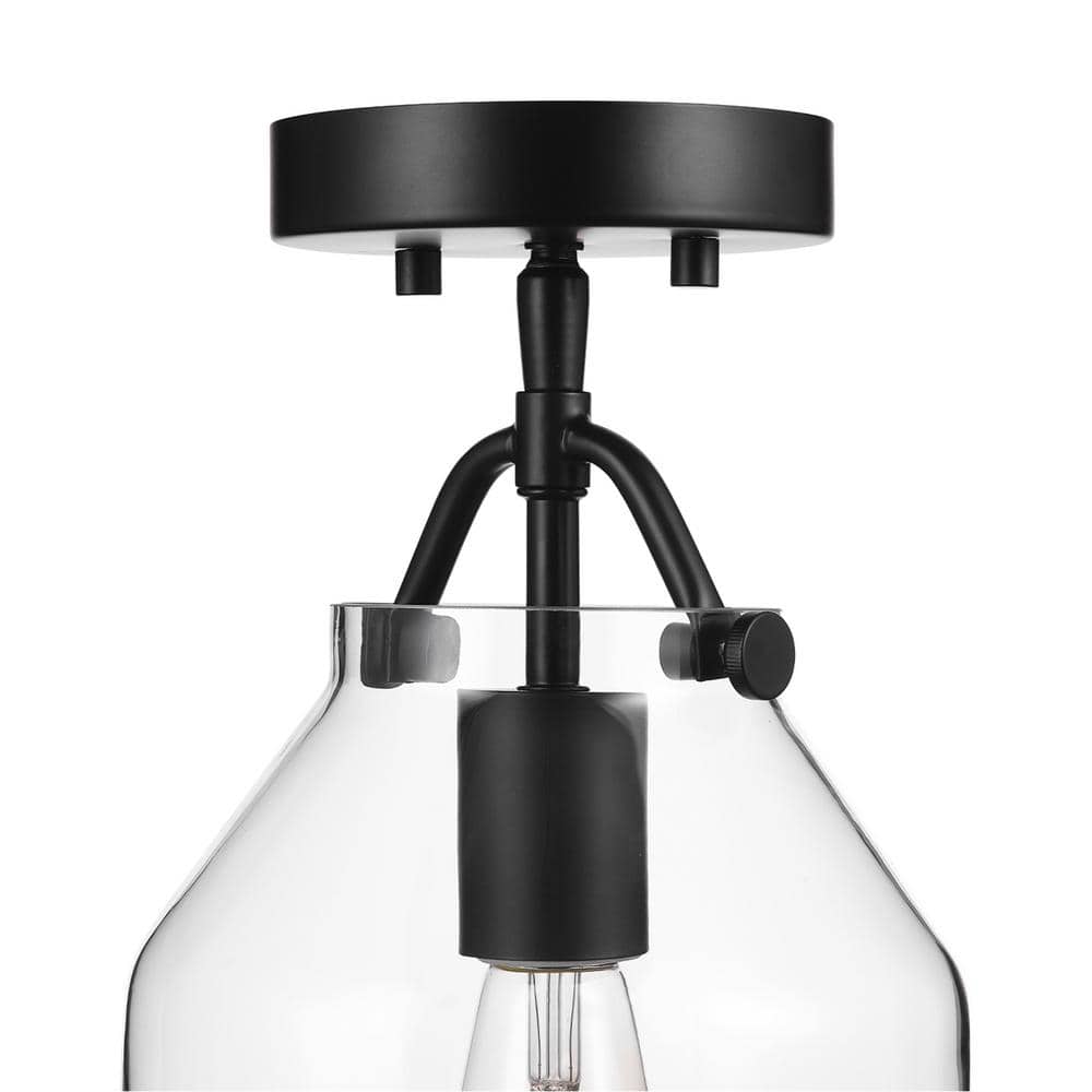 Matte Black Flush Mount Ceiling Light with Clear Glass Shade