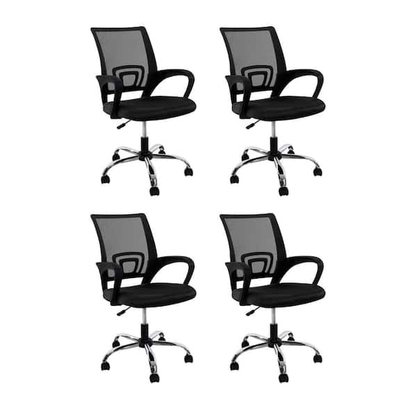 Mesh Upholstered Adjustable Height Ergonomic Office Chair in Black - Swivel, Lumbar Support (Set of 4)