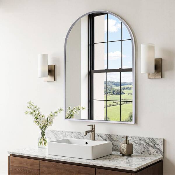 PexFix Silver 24 in W x 36 in. H Modern Arch Aluminum Alloy Framed