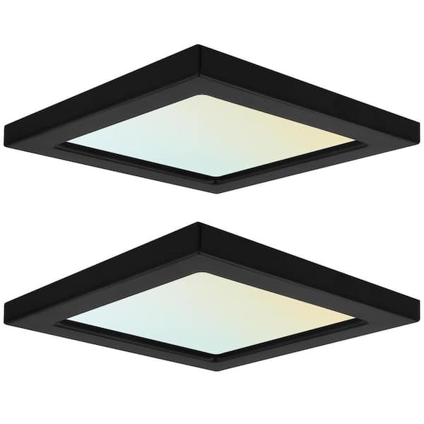LUXRITE 10-Watt 4 in. Square 3 Color Selectable LED 3000K/4000K/5000K Flush Mount Dimmable Fixture 600 Lumens ETL Black 2 Pack