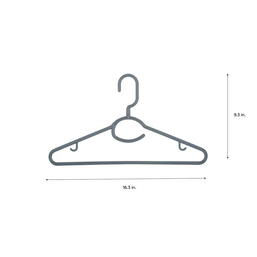Gray Heavyweight Plastic Hangers with Swivel Hook and Rubber Grips (Set of 5)