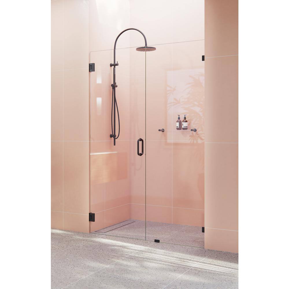 Matte Black Frameless Hinged Shower Door with Tempered Glass Panels