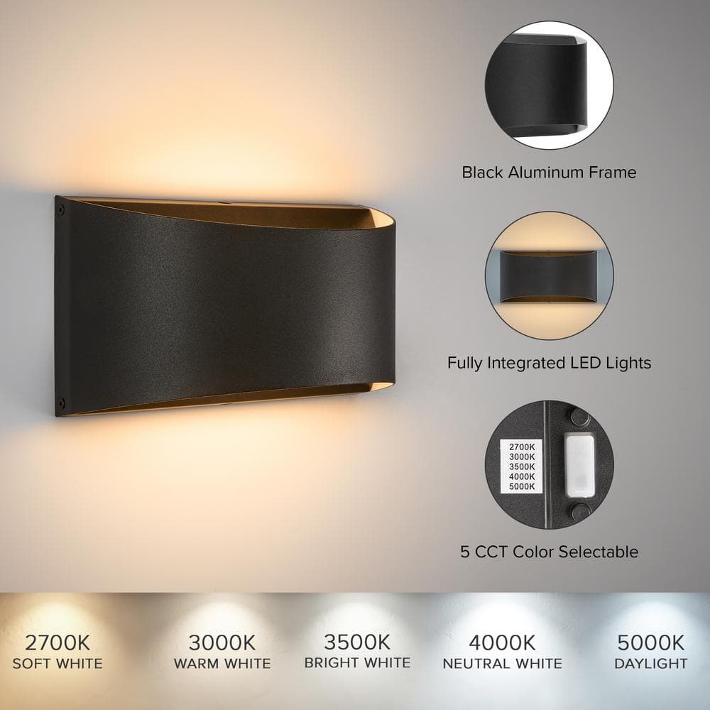 Matte Black Modern Dimmable LED Up/Down Outdoor Wall Sconce