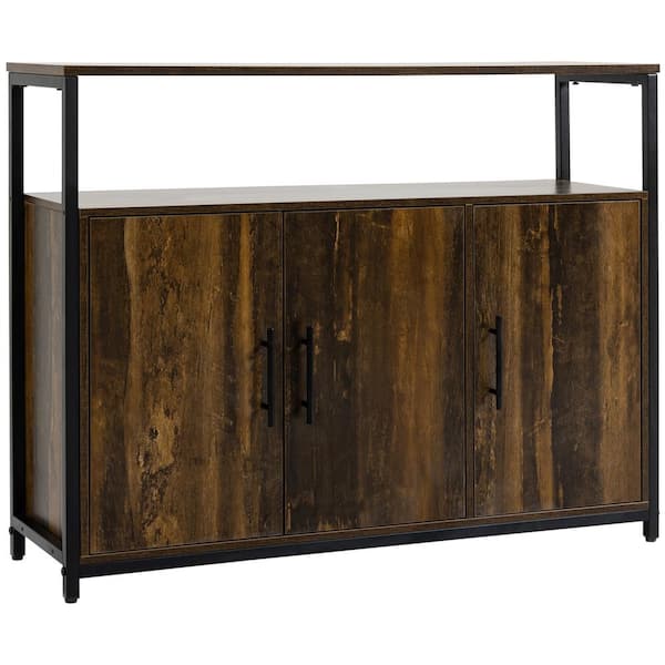 HOMCOM Industrial Rustic Brown Buffet Cabinetd with Storage Open Compartment and Adjustable Shelves