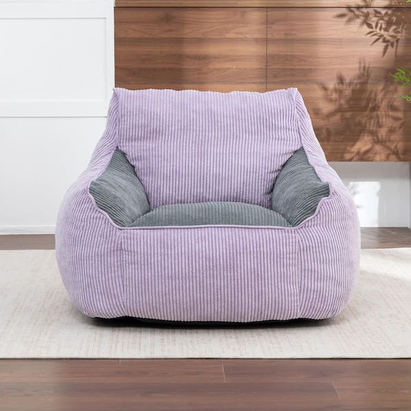 Purple Corduroy Bean Bag Chair with Backrest and Armrests, Adult Floor Sofa Chair for Bedroom or Living Room