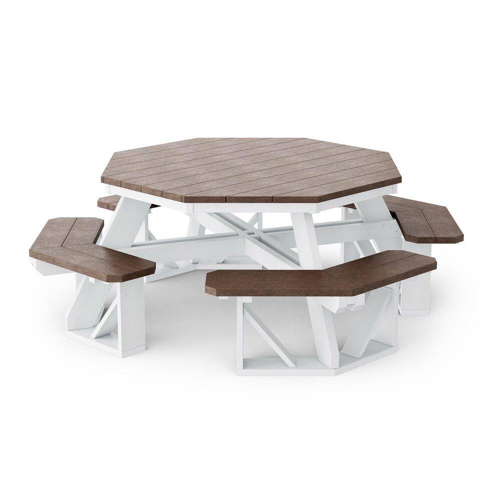 Heritage 87 in. Tudor Brown and White Octagon HDPE Plastic Picnic Table Seats 8 People price history on PriceWatchPro