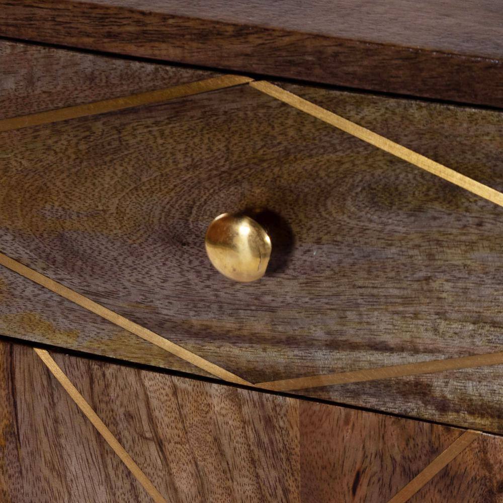 Alda Mango Wood and Brass Inlay Chairside Chest with Storage