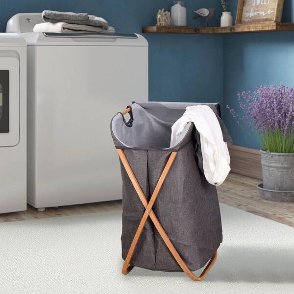 Gray Fabric Laundry Basket with Zipper and Handles 90 L