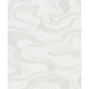 Kumano Collection White Abstract Flow Design Pearlescent Finish Non-Pasted Vinyl on Non-Woven Wallpaper Roll