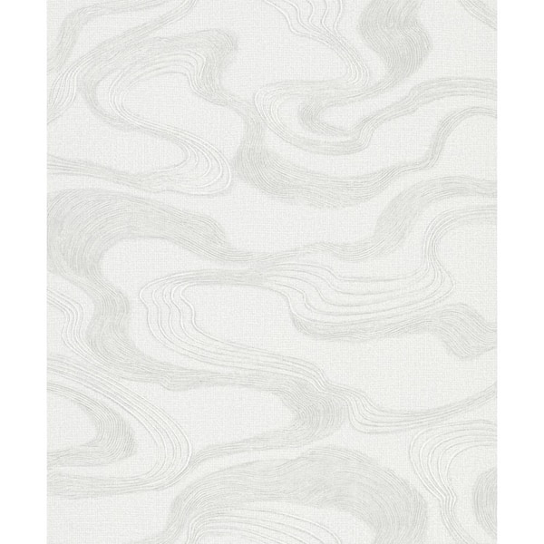 Unbranded Kumano Collection White Abstract Flow Design Pearlescent Finish Non-pasted Vinyl on Non-woven Wallpaper Sample