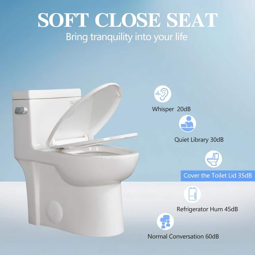 Glossy White Elongated One-Piece Dual Flush Toilet