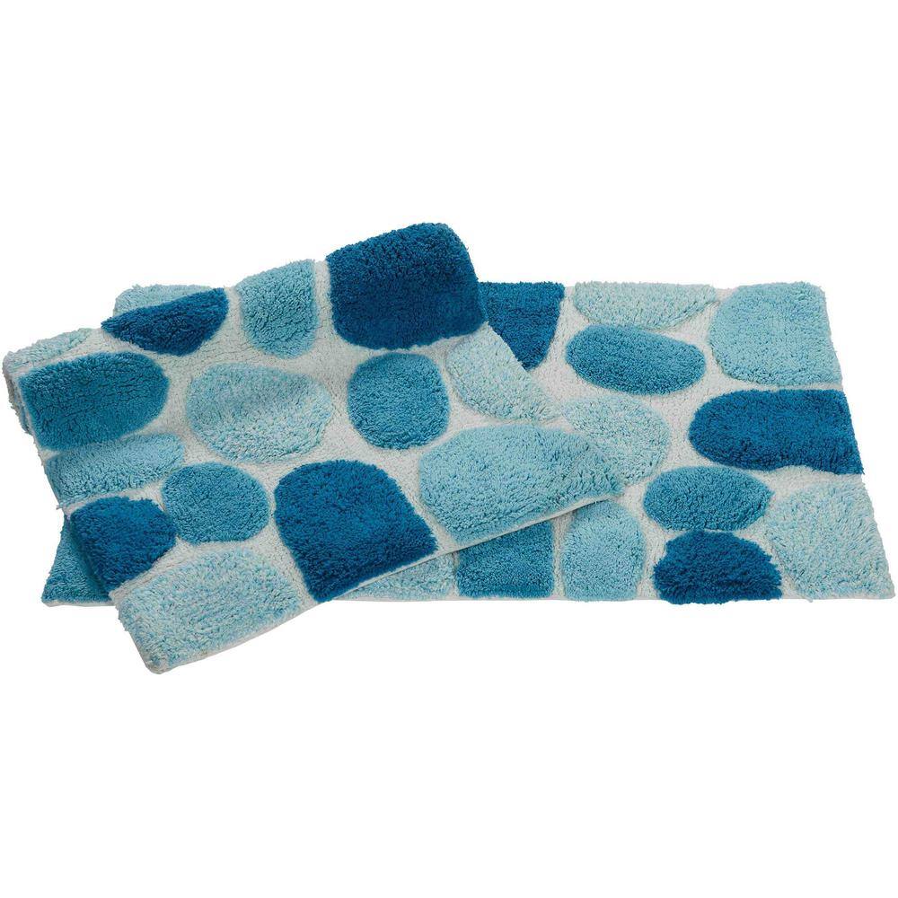 Arctic Blue Cotton Pebble Pattern Bath Rug Set