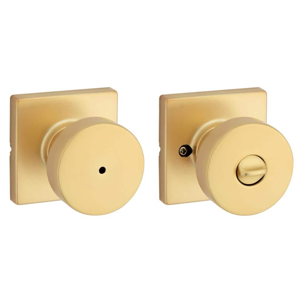 Satin Brass Square Privacy Door Knob with Circle Handle