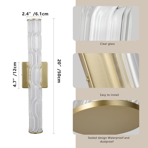 Jushua (2-Pack) 20 in. 1-Light Matte Gold Bathroom Bedroom Vanity