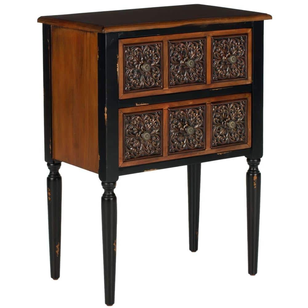 Tuscan Warmth Dual-Drawer Rectangular Side Table in Dark Brown