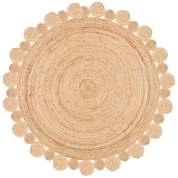 Natural Fiber Beige 11 ft. x 11 ft. Solid Color Round Area Rug