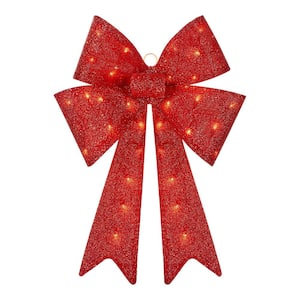 2 ft. LED Red Lighted Tinsel Bow Holiday Yard Decoration