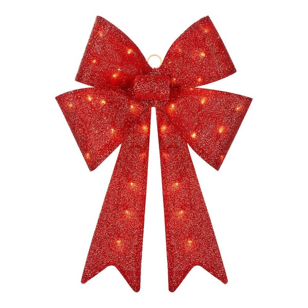 24 in lighted red tinsel bow