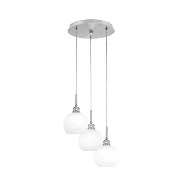 Unbranded Savannah 12.25 in. 3-Light Brushed Nickel Cord Pendant Light White Marble Glass Shade