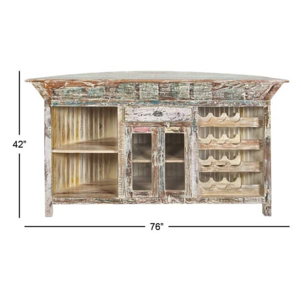 Brown Semi Circle Shaped Liquor Storage 2 Door 2 Shelf and 1 Drawer Bar with Bottle Racks