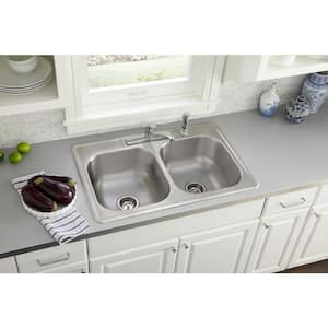 33 in. Drop-in Double Bowl 20 Gauge Stainless Steel Kitchen Sink with 4-Faucet Holes