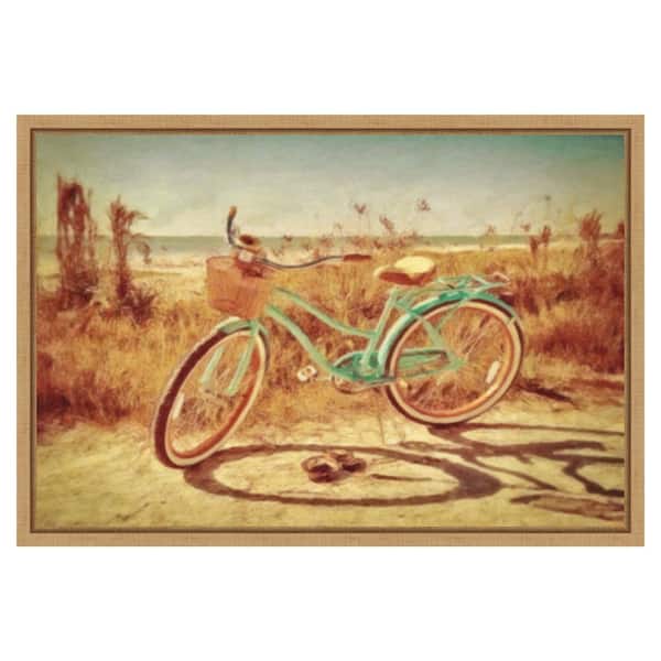Sanibel Bike by Grafitee Studios 23 in. W x 16 in. H. Canvas Wall Art Print Framed in Brown