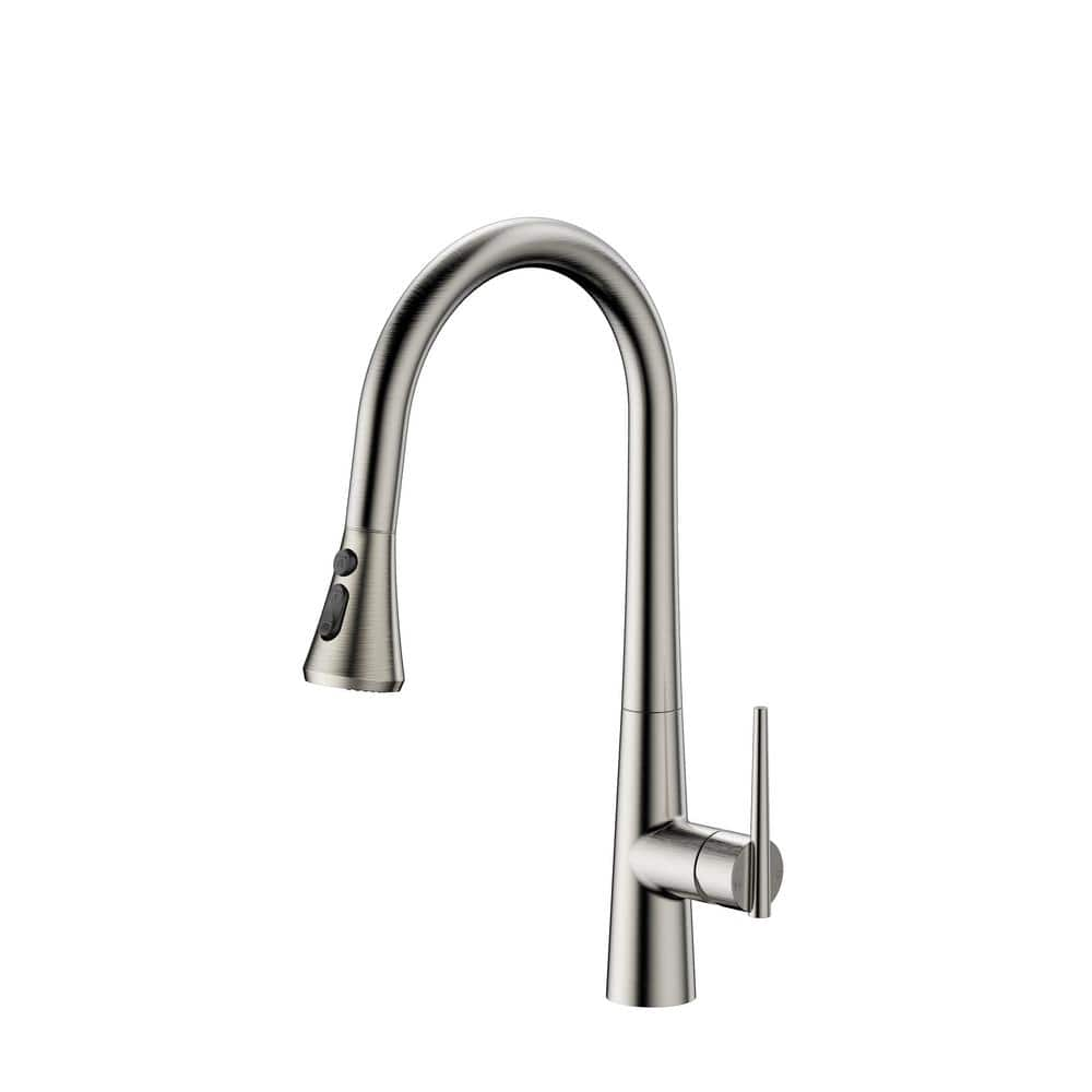 Logmey Single Handle Pull Down Sprayer Kitchen Faucet with 2-Mode LED Single Lever Sink Faucet in Brushed Nickel