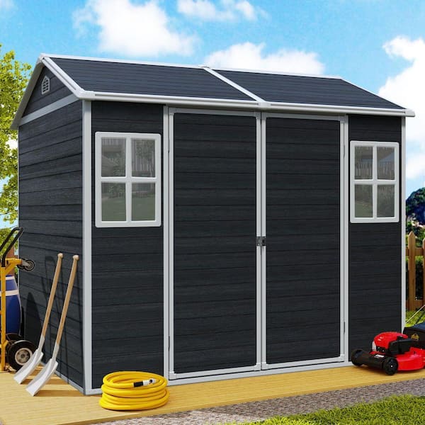 6 ft. W x 8 ft. D Resin Storage Shed with Floor, 2-Windows and Lockable Door for Garden and Backyard (42 sq. ft.)