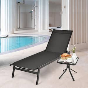 Reclining Metal Outdoor Lounge Chair with 6-Position Adjustable Back in Black