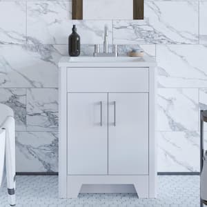 Branine 24 in. W x 19 in. D x 33 in. H Single Sink Freestanding Bath Vanity in White with White Cultured Marble Top
