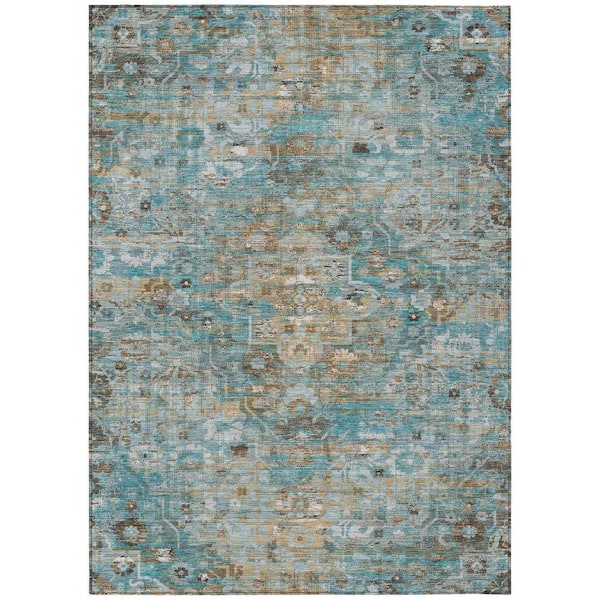 Chantille Machine Washable Indoor/Outdoor Abstract ACN2782 Teal 8 ft. x 10 ft. Area Rug