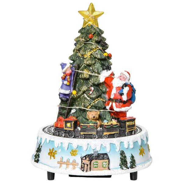 HOMCOM 8.75 in. Animated Christmas Village with Relief Base Pre-lit Musical Collectable Decor with Moving Train Winter