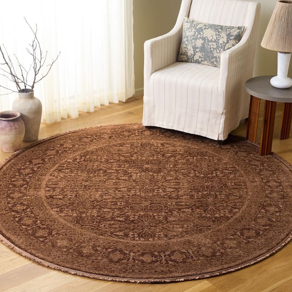 Vintage Overdye 4 ft. x 4 ft. Round Brown Vintage Distressed Area Rug