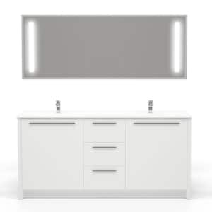 Nona 60 in.W x 20 in. D Vanity In Glossy White With Acrylic Top in White with Double White Basin and Mirror
