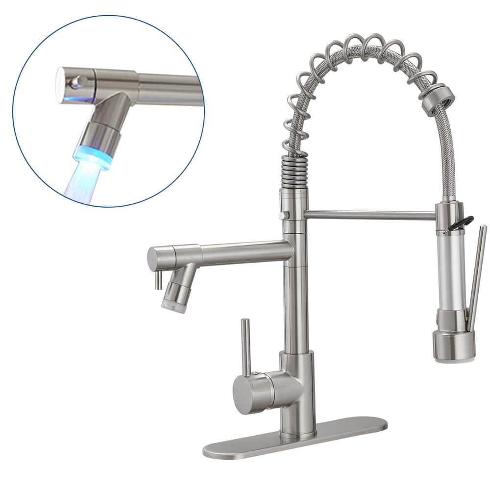 Pro Style Spring Single Handle Brushed Nickel 18.4 in. H Pull-Down Faucet W/ 180 Swivel and LED Pot Filler price history on PriceWatchPro