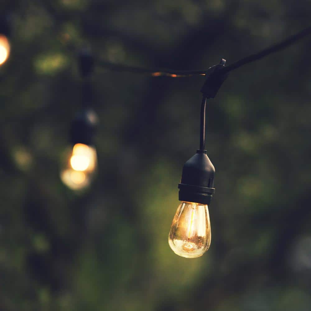 48ft Black Outdoor LED String Lights with Warm White Bulbs