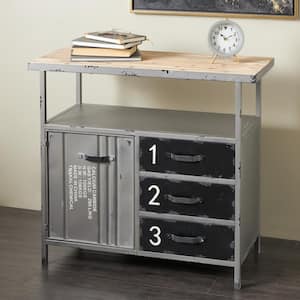 Gray Metal Army Surplus Style 3 Drawers 2 Shelves and 1 Door Cabinet with Numbers and Text