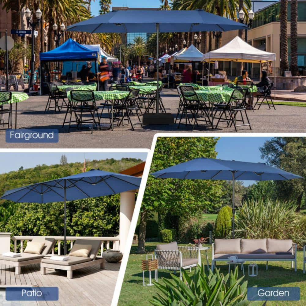 Navy Double-Sided 15ft Patio Umbrella with Hand Crank