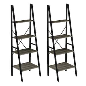 18.5 in. Wide Gray Woodrain 4-Tier Ladder Bookshelves (Set of 2)