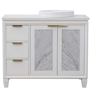 43 in. W x 22 in. D Single Bath Vanity in White with Quartz Vanity Top in White with Right White Round Basin