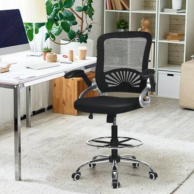 Black Adjustable Height Office Chair with Flip-Up Mesh