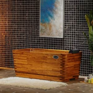 59 in. x 29.5 in. Flat Bottom Rectangular Soaking Bathtub with Reversible Drain in Wood